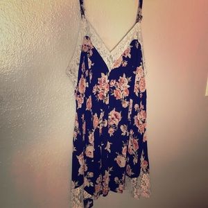 Floral Swing Dress with Lace Trim